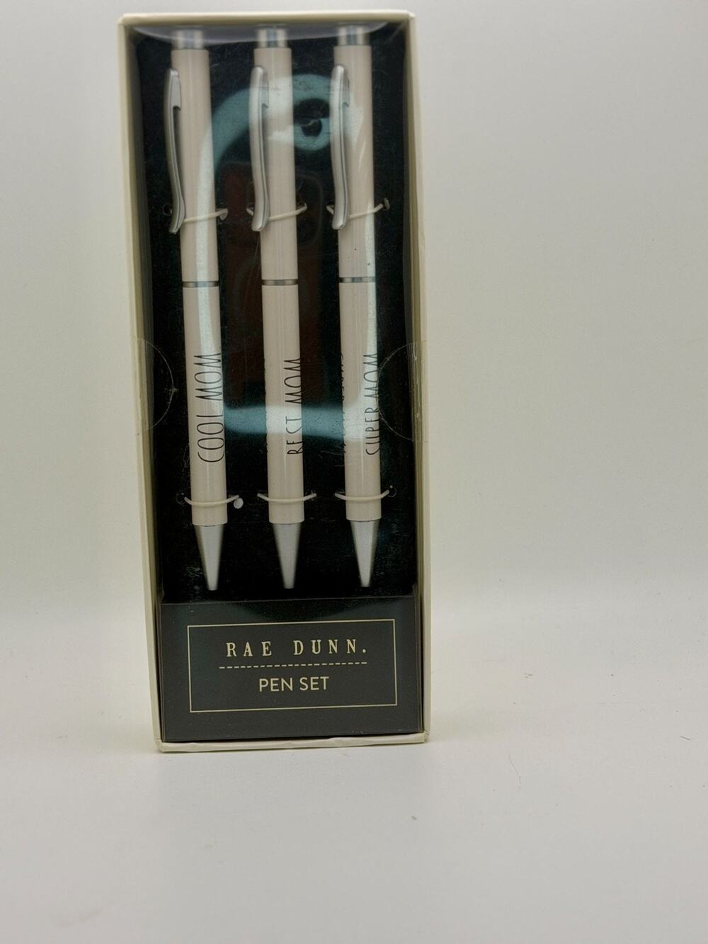 Rae Dunn Pen Set "Cool Mom" "Best Mom" "Super Mom" White Ink Pens Gift Boxed
